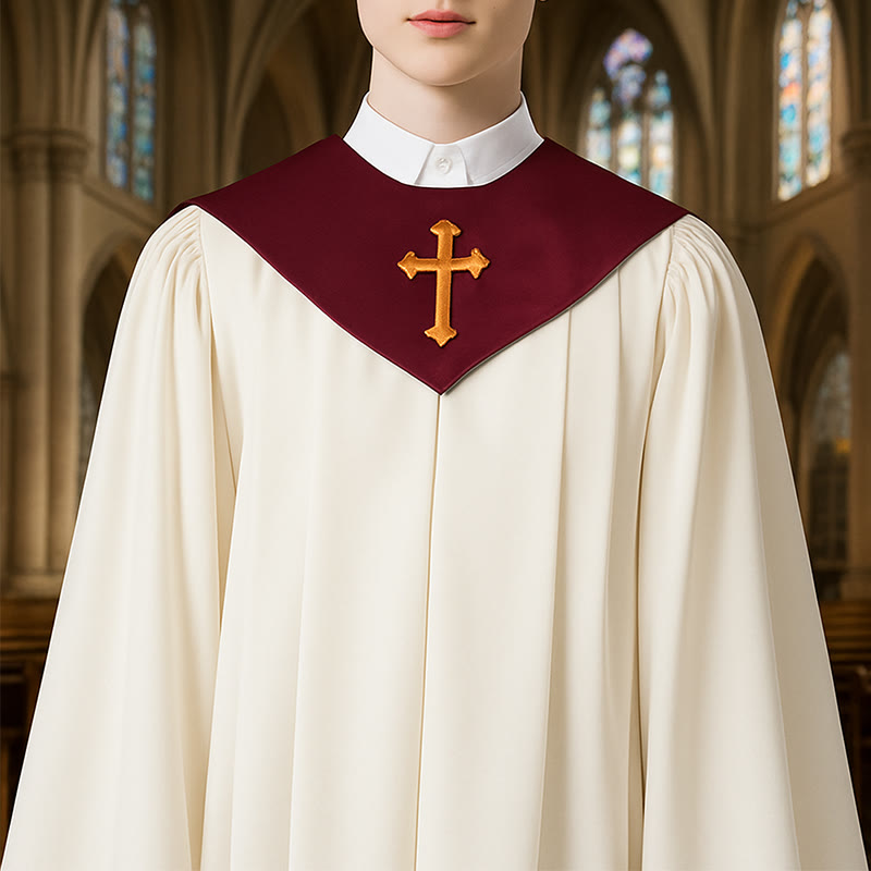 Christianartworkshop Ceremonial Clergy Robe with Wine Red Stole & Embroidered Cross - Wine - 3XL - image 0