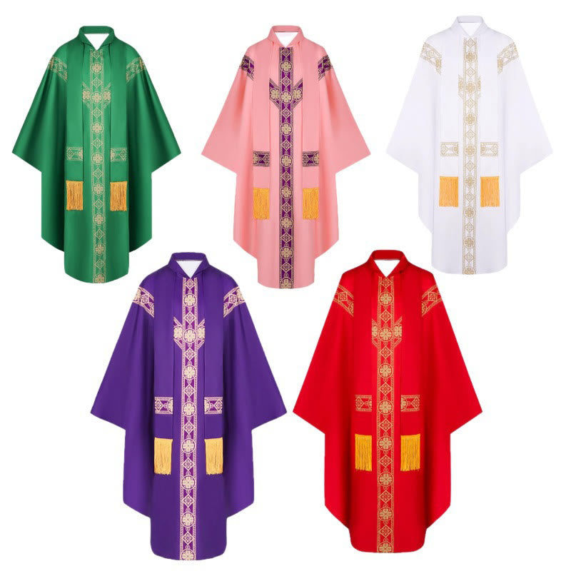 Christianartworkshop Medieval Cloak Clergy Robe with Golden Religious Patterns - image 3