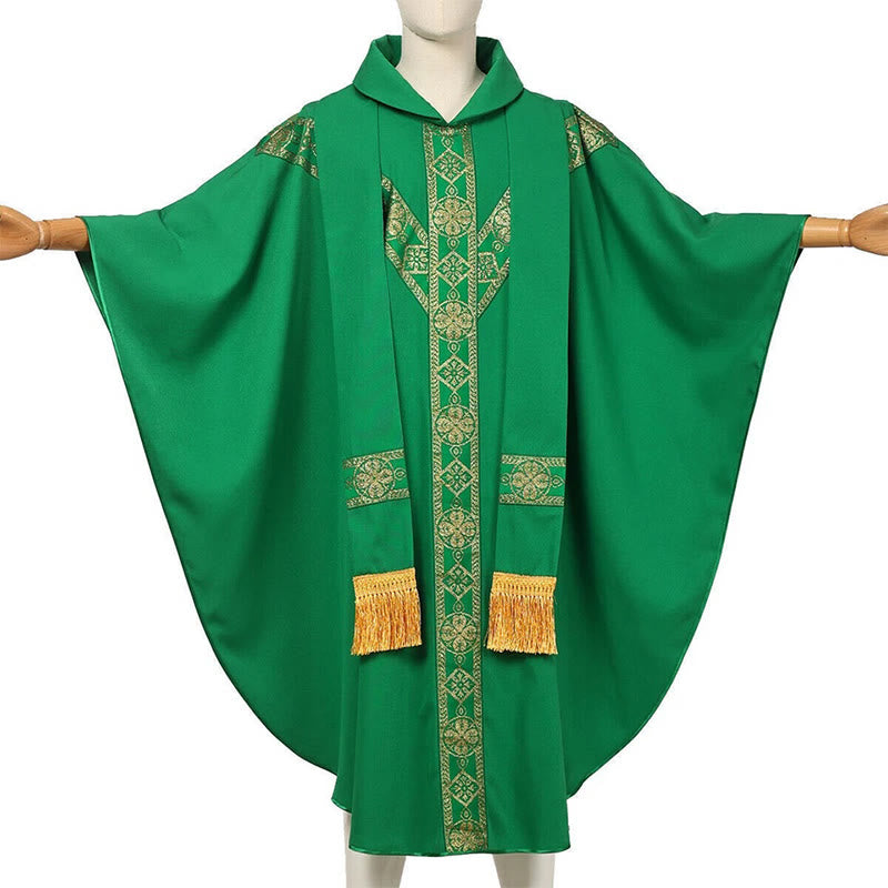 Christianartworkshop Medieval Cloak Clergy Robe with Golden Religious Patterns - image 5