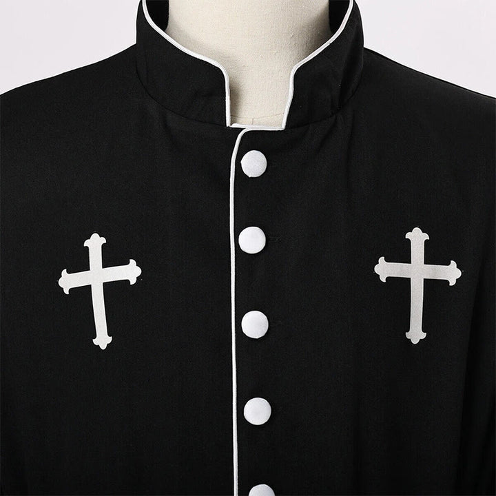 Christianartworkshop Ceremonial Black and White Stand Collar Clergy Robe with Belt & Cross Motifs - image 14