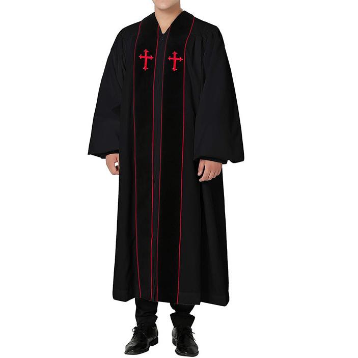 Christianartworkshop Traditional Black Clergy Robe with Red Cross Embroidery & Formal Design - image 2