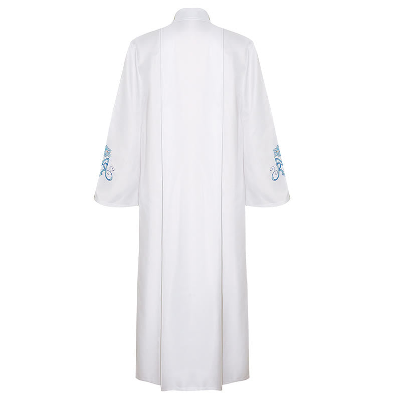 Christianartworkshop Graceful White High Neck Clergy Robe with Blue Lily Floral Design - image 4