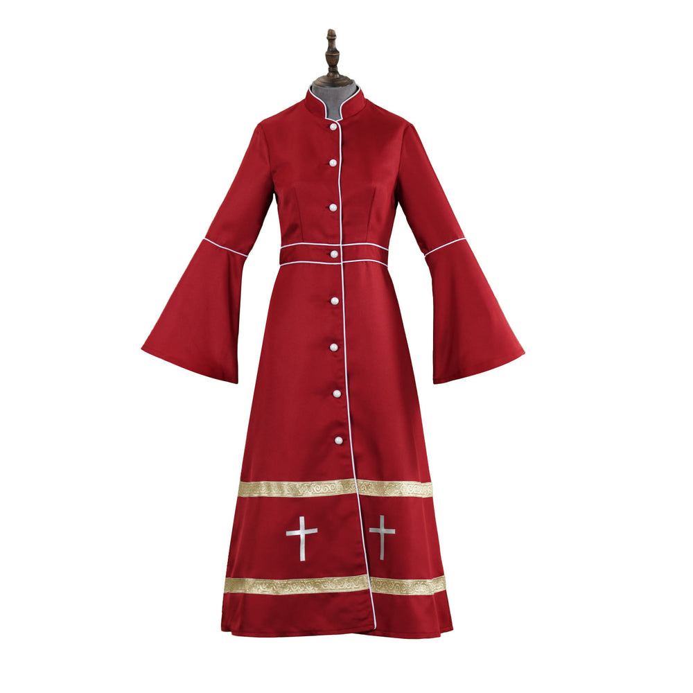 Christianartworkshop Multicolor Flared Sleeves Cassock with Cross Motifs & Ritual Aesthetic - Red - 3XL - image 1