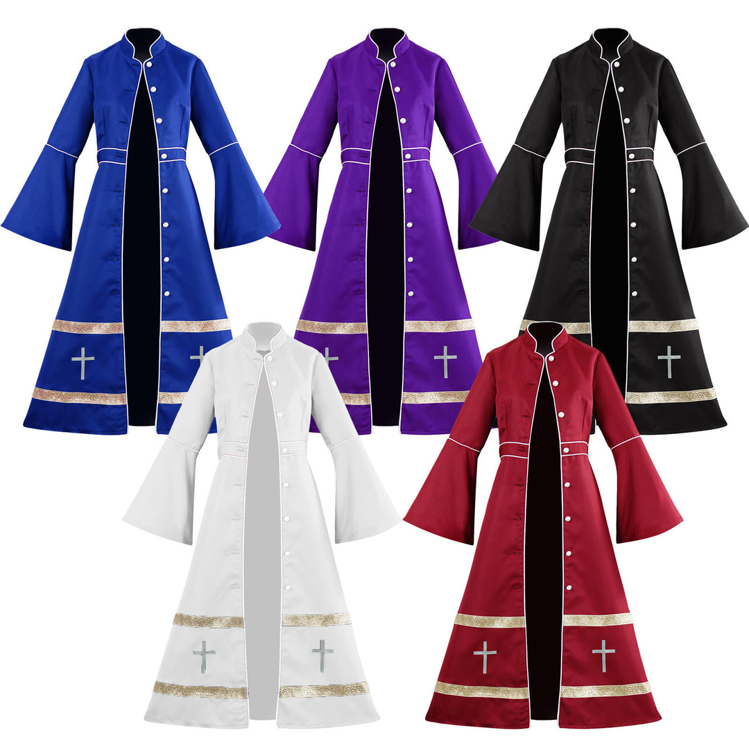 Christianartworkshop Multicolor Flared Sleeves Clergy Robe with Cross Motifs & Ritual Aesthetic - image 0