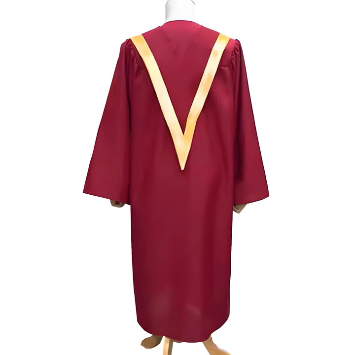Christianartworkshop Traditional Burgundy Clergy Robe with Gold Cross & V Neck Trim - image 4