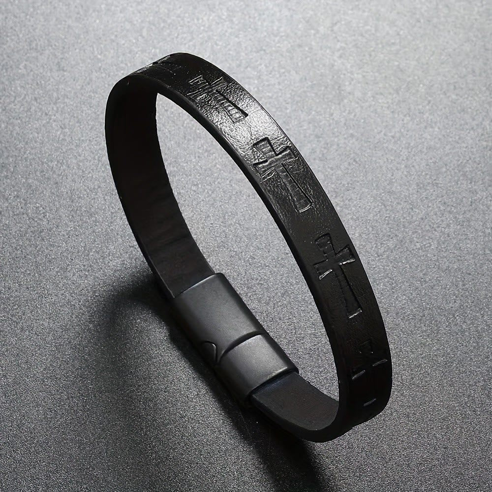 Christianartworkshop Classic Style Multicolor Leather Magnetic Buckle Bracelet with Cross Motifs - image 2