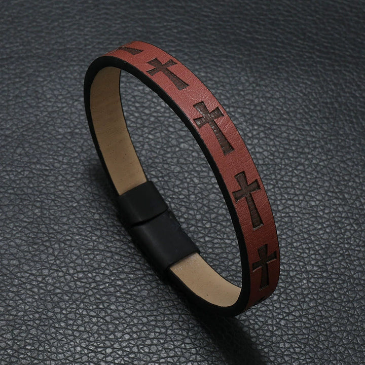 Christianartworkshop Classic Style Multicolor Leather Magnetic Buckle Bracelet with Cross Motifs - image 3