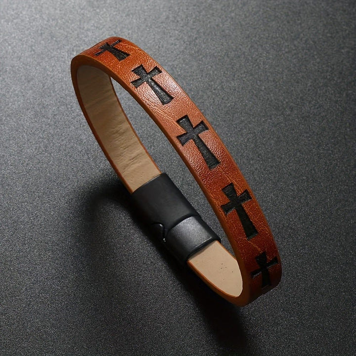 Christianartworkshop Classic Style Multicolor Leather Magnetic Buckle Bracelet with Cross Motifs - image 4