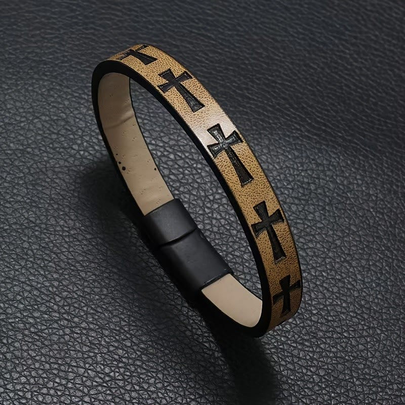 Christianartworkshop Classic Style Multicolor Leather Magnetic Buckle Bracelet with Cross Motifs - image 5