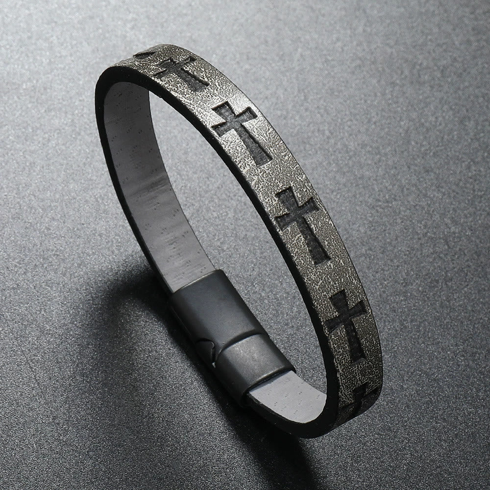 Christianartworkshop Classic Style Multicolor Leather Magnetic Buckle Bracelet with Cross Motifs - image 6