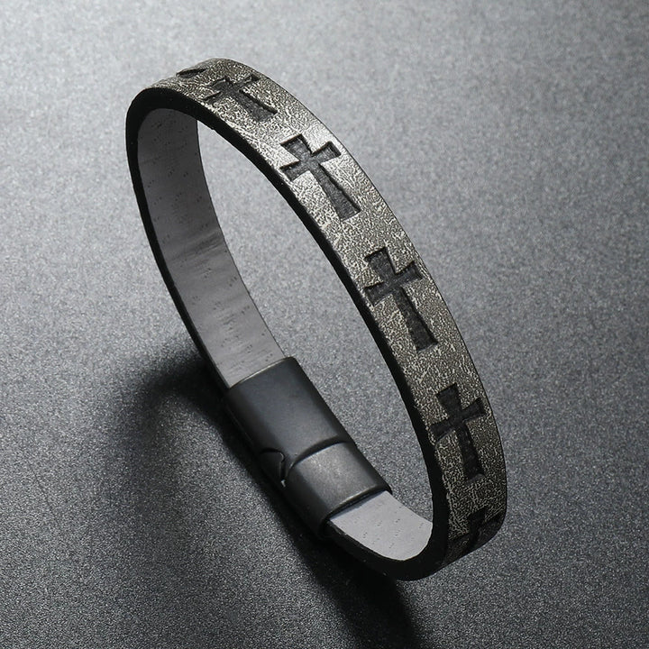 Christianartworkshop Classic Style Multicolor Leather Magnetic Buckle Bracelet with Cross Motifs - image 6