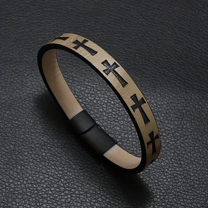 Christianartworkshop Classic Style Multicolor Leather Magnetic Buckle Bracelet with Cross Motifs - image 7