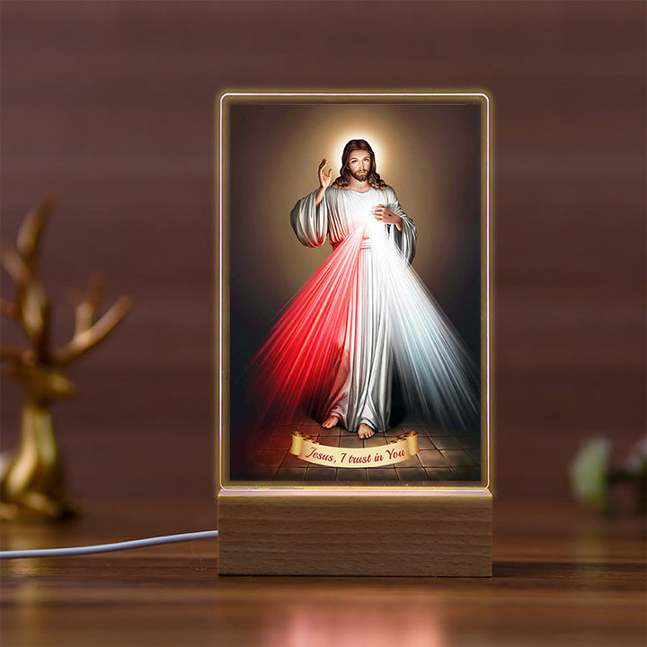 Christianartworkshop Holy Saints Icon Beechwood Base Night Light of Faithful Guardian - A - image 0