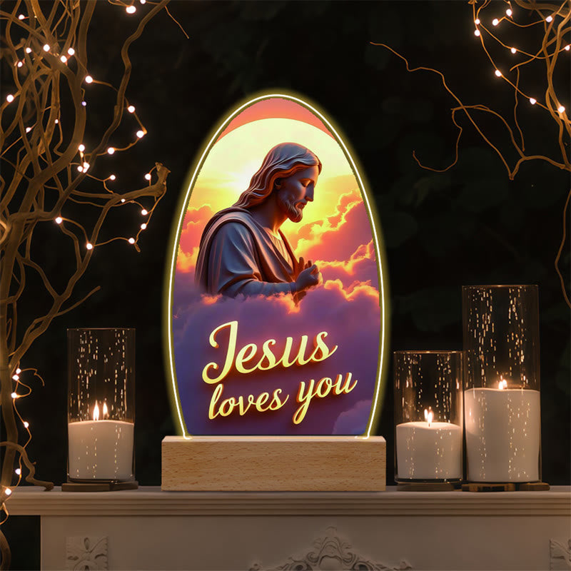 Christianartworkshop Jesus Modern Devotion Colorful Glow Night Light: Oval Silhouette & Artistic Hues - A - image 0