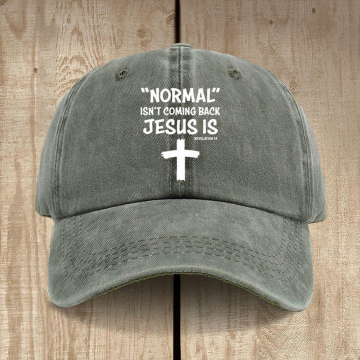 Christianartworkshop Jesus Is Coming Back Unisex Distressed Washed Cotton Hat - Grey-green - image 6