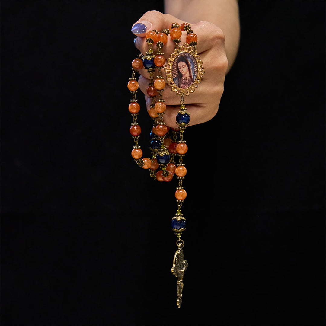 Christianartworkshop Handmade Orange Chalcedony Our Lady St. Benedict Medal Rosary - image 2