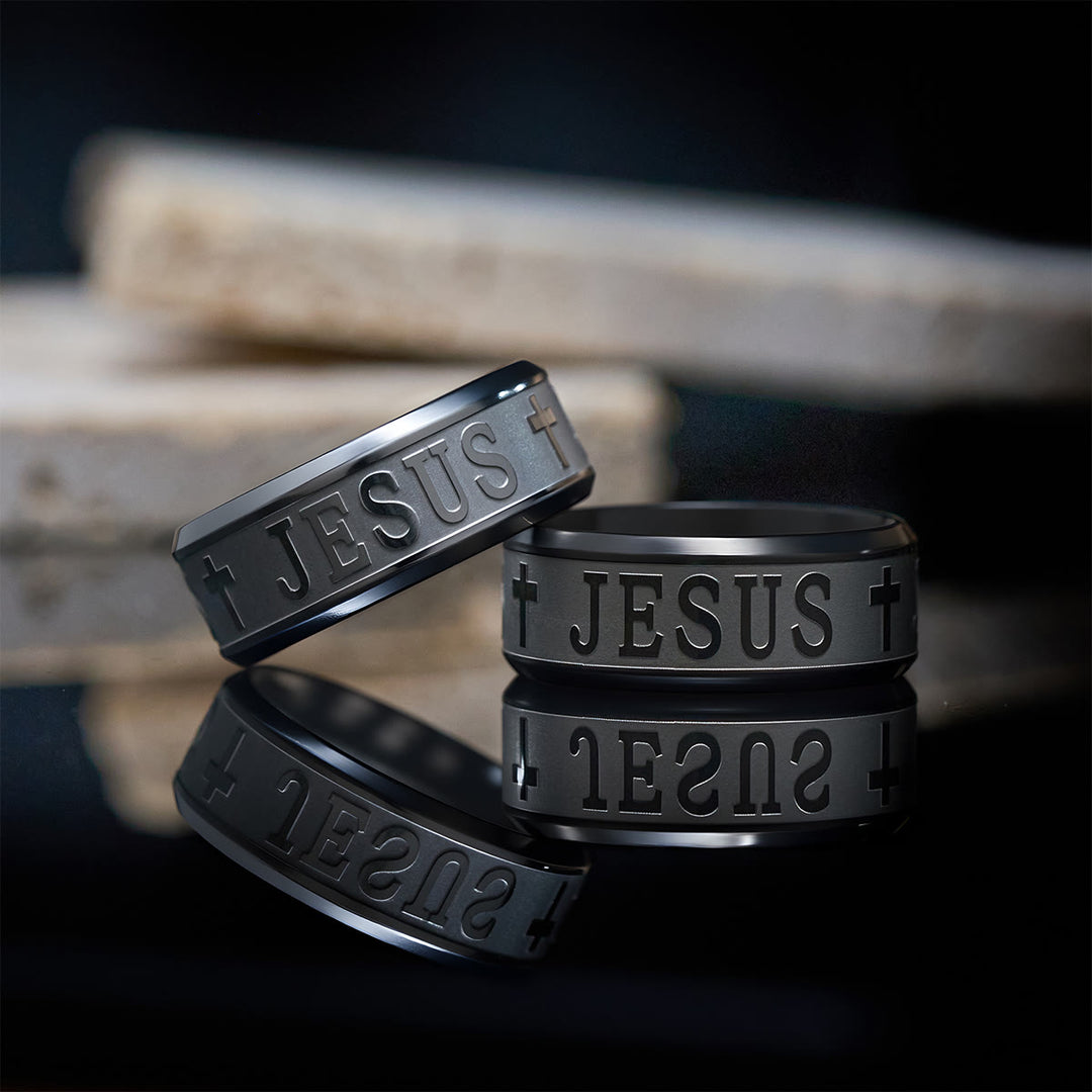 Christianartworkshop Titanium Steel Ring with Laser engraving "JESUS" - image 6