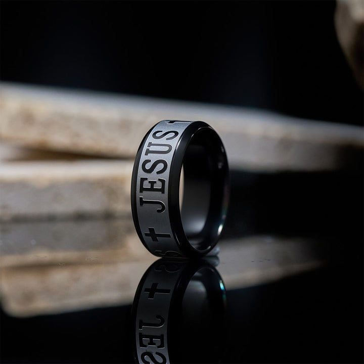 Christianartworkshop Titanium Steel Ring with Laser engraving "JESUS" - Black - AU Size Z（US 13） - image 2