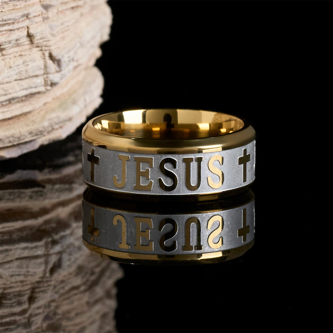 Christianartworkshop Titanium Steel Ring with Laser engraving "JESUS" - image 8