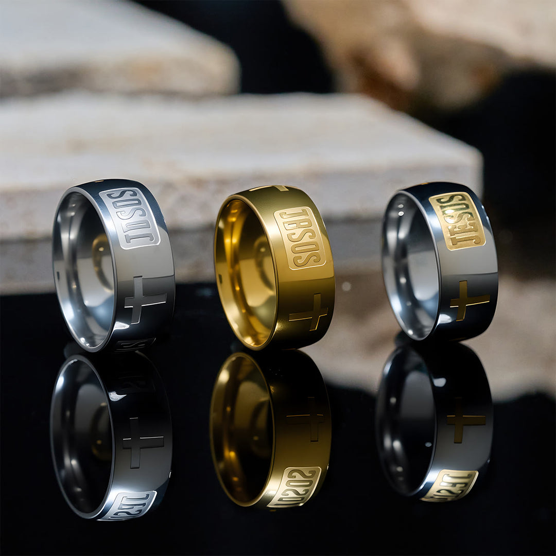 Christianartworkshop Two-tone Golden JESUS & Cross Symbol Blessed Ring - Silver-gold - AU Size O (US 7) - image 0