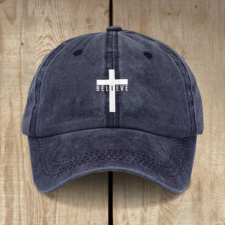 Christianartworkshop Minimalist Believe in Christ Cross Baseball Cap for Everyday Faith - Navy Blue - image 1