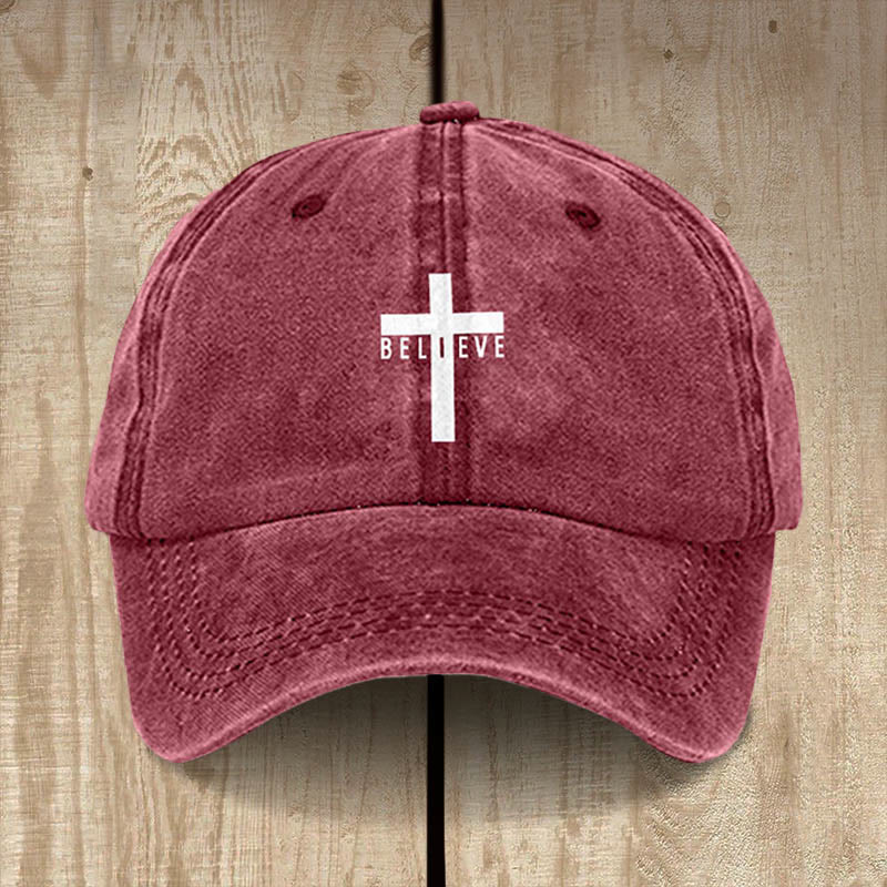 Christianartworkshop Minimalist Believe in Christ Cross Baseball Cap for Everyday Faith - Wine - image 0