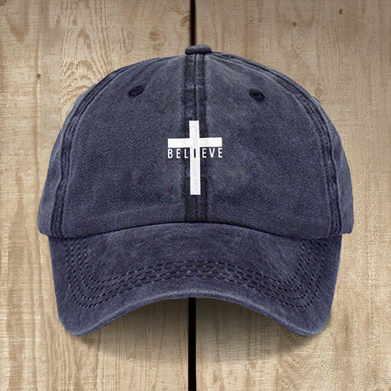 Christianartworkshop Minimalist Believe in Christ Cross Baseball Cap for Everyday Faith - Navy Blue - image 1