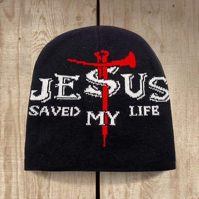 Christianartworkshop Jesus Saved My Life Knit Beanie: A Warm Reminder of His Grace - Black - image 3