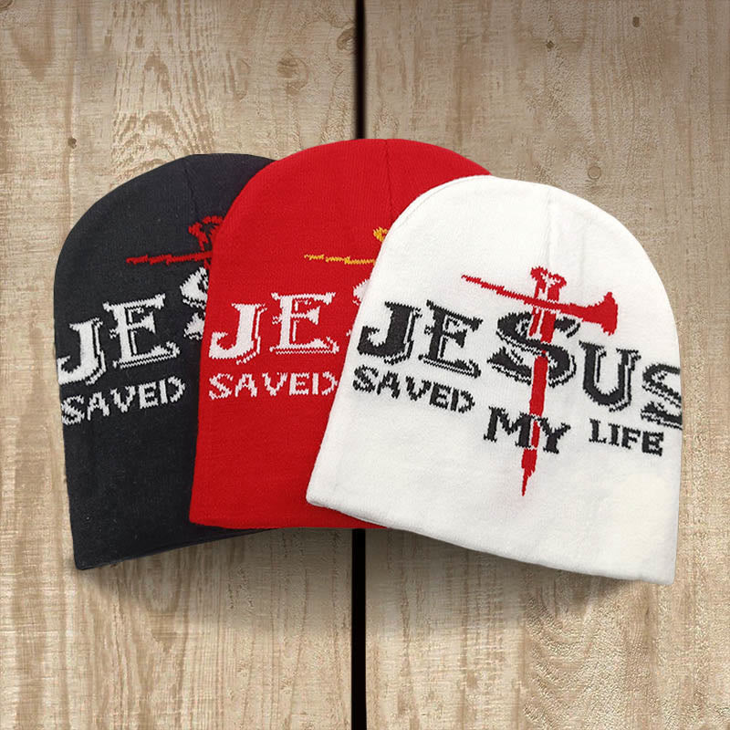 Christianartworkshop Jesus Saved My Life Knit Beanie: A Warm Reminder of His Grace - Red - image 0
