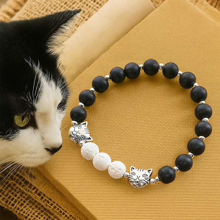 Christianartworkshop Matte Black and White Lava Stone with Cat Cow Chrams Bracelet & Animal Rosary  - Bracelet - image 9