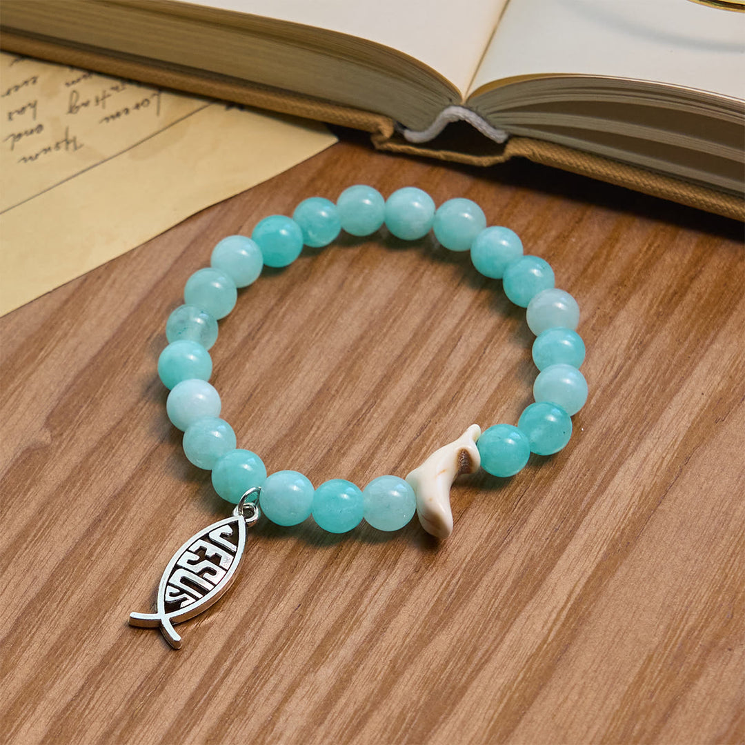 Christianartworkshop Ocean Grace Dolphin Blessing with Natural Malachite & Ichthys Charm Animal Bracelet - image 23