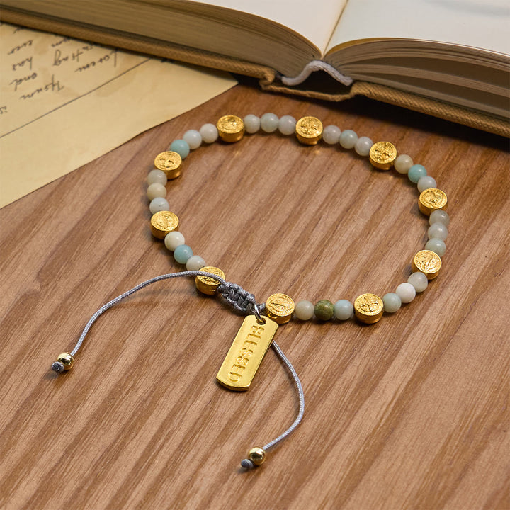 Christianartworkshop Two-color St. Benedict Blessing Anklet with Gentle Natural Stone Beads - image 7