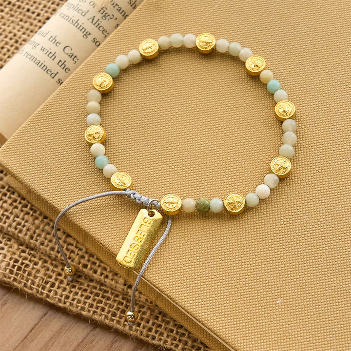 Christianartworkshop Two-color St. Benedict Blessing Anklet with Gentle Natural Stone Beads - image 6