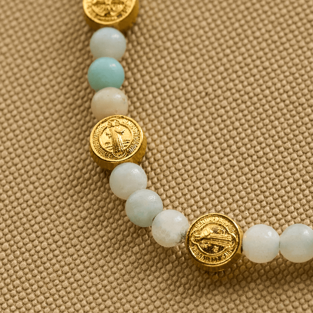 Christianartworkshop Two-color St. Benedict Blessing Anklet with Gentle Natural Stone Beads - image 9