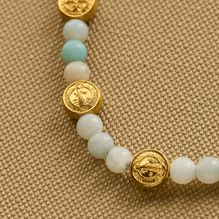 Christianartworkshop Two-color St. Benedict Blessing Anklet with Gentle Natural Stone Beads - image 9