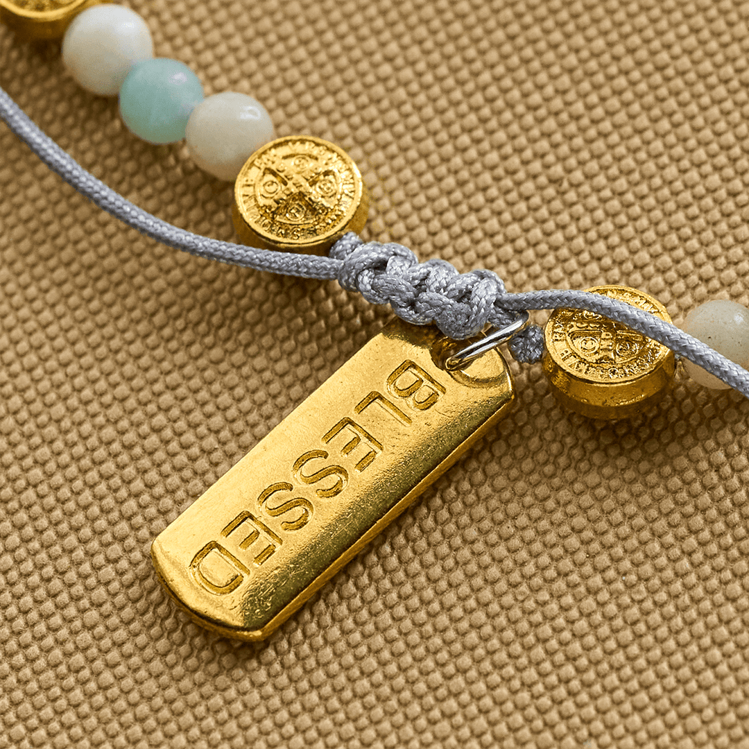 Christianartworkshop Two-color St. Benedict Blessing Anklet with Gentle Natural Stone Beads - image 8
