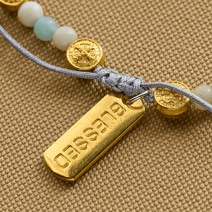 Christianartworkshop Two-color St. Benedict Blessing Anklet with Gentle Natural Stone Beads - image 8