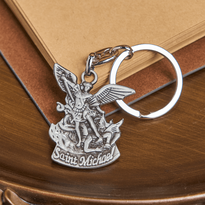 Christianartworkshop Shield Against Evil St. Michael the Archangel Keychain - Silver - image 0