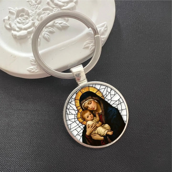 Christianartworkshop Our Lady Holding Infant Jesus Keychain: Divine Motherly Love - image 1