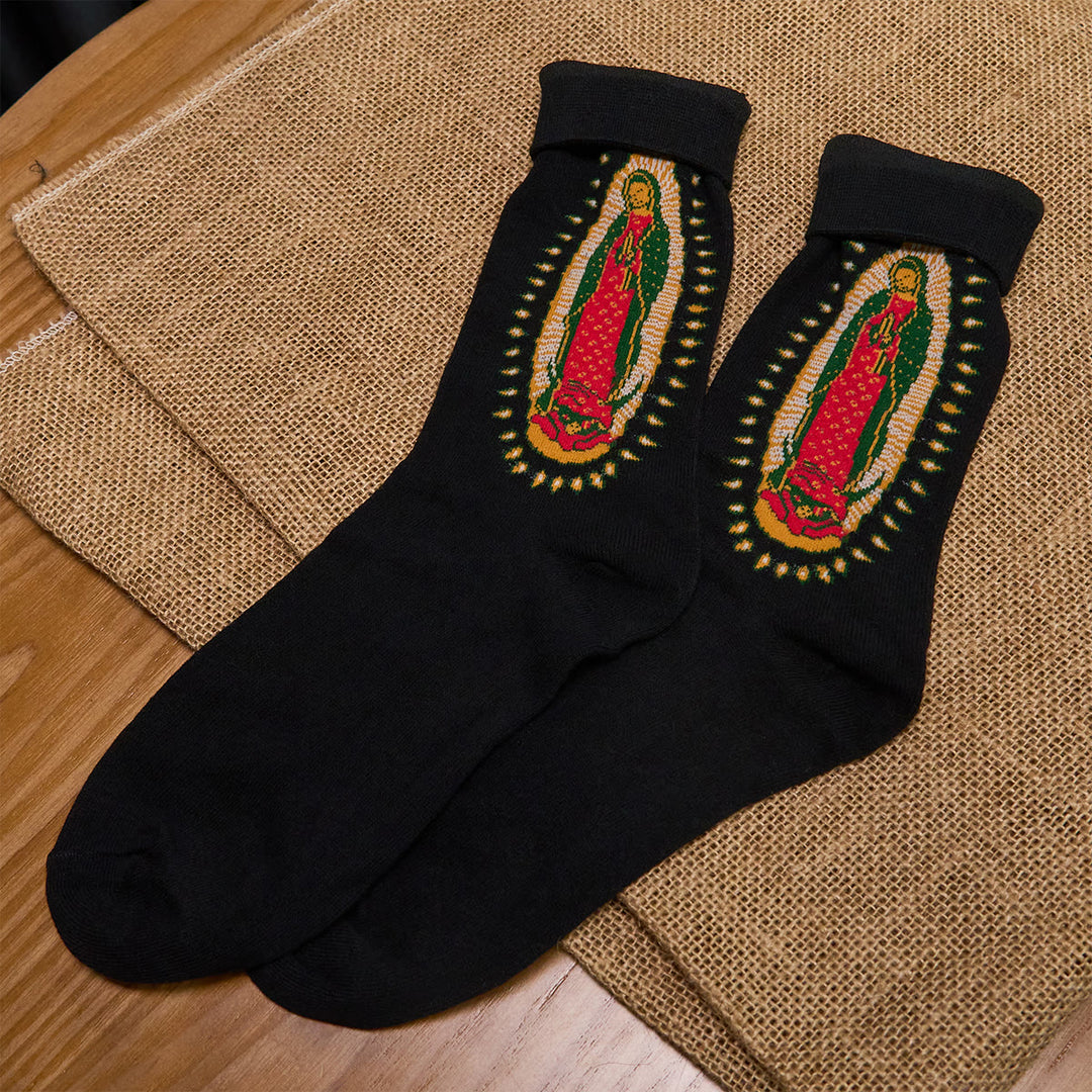 Christianartworkshop Black Virgin of Guadalupe Religious Unisex Crew Socks: Retro Design, Exclusive Faith Flair - image 4