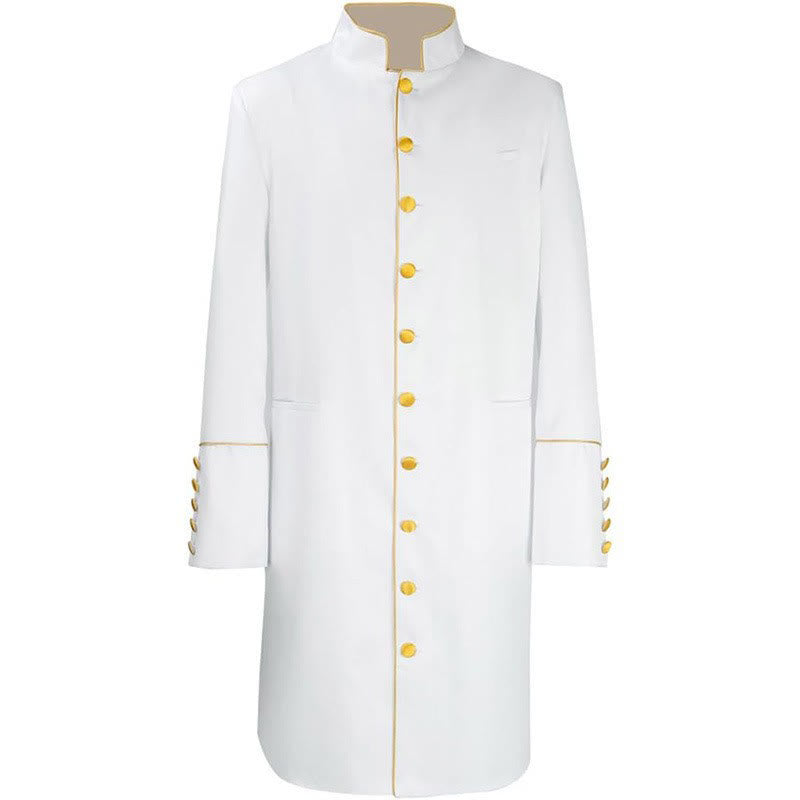 Christianartworkshop Traditional Stand Collar Clergy Robe with Golden Buttons & MultiColor Options - White - 3XL - image 9