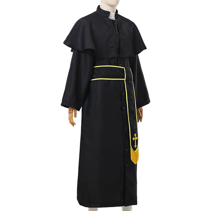 Christianartworkshop Medieval Style Black Cassock Clergy Robe with Cross Tassel Belt and Shawl Collar - image 11