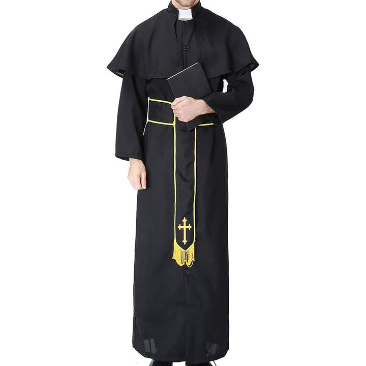 Christianartworkshop Medieval Style Black Cassock Clergy Robe with Cross Tassel Belt and Shawl Collar - image 8