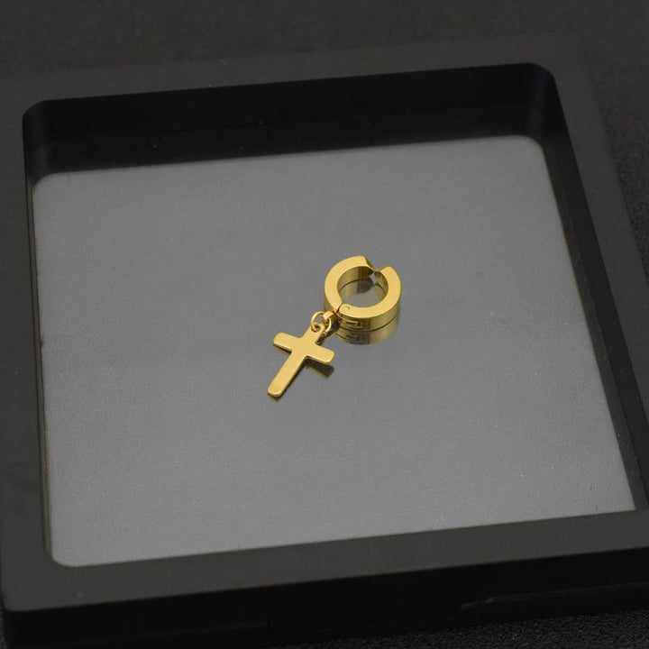 Christianartworkshop Trendy Cross Dangle Hoop Earrings: Cool & Stylish Jewelry for Daily Wear - Ear Clip - Gold - image 6