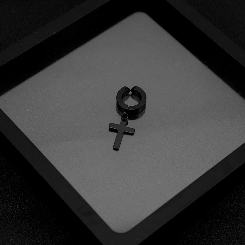 Christianartworkshop Trendy Cross Dangle Hoop Earrings: Cool & Stylish Jewelry for Daily Wear - Ear Clip - Black - image 5