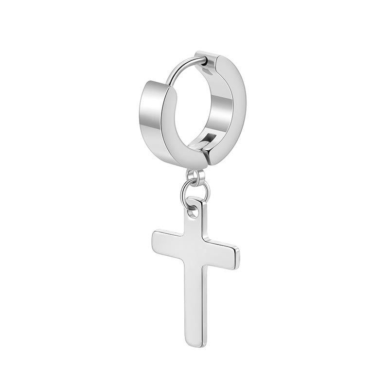 Christianartworkshop Trendy Cross Dangle Hoop Earrings: Cool & Stylish Jewelry for Daily Wear - Earring - Silver - image 1