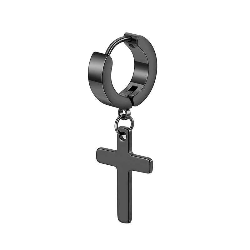 Christianartworkshop Trendy Cross Dangle Hoop Earrings: Cool & Stylish Jewelry for Daily Wear - Earring - Black - image 2