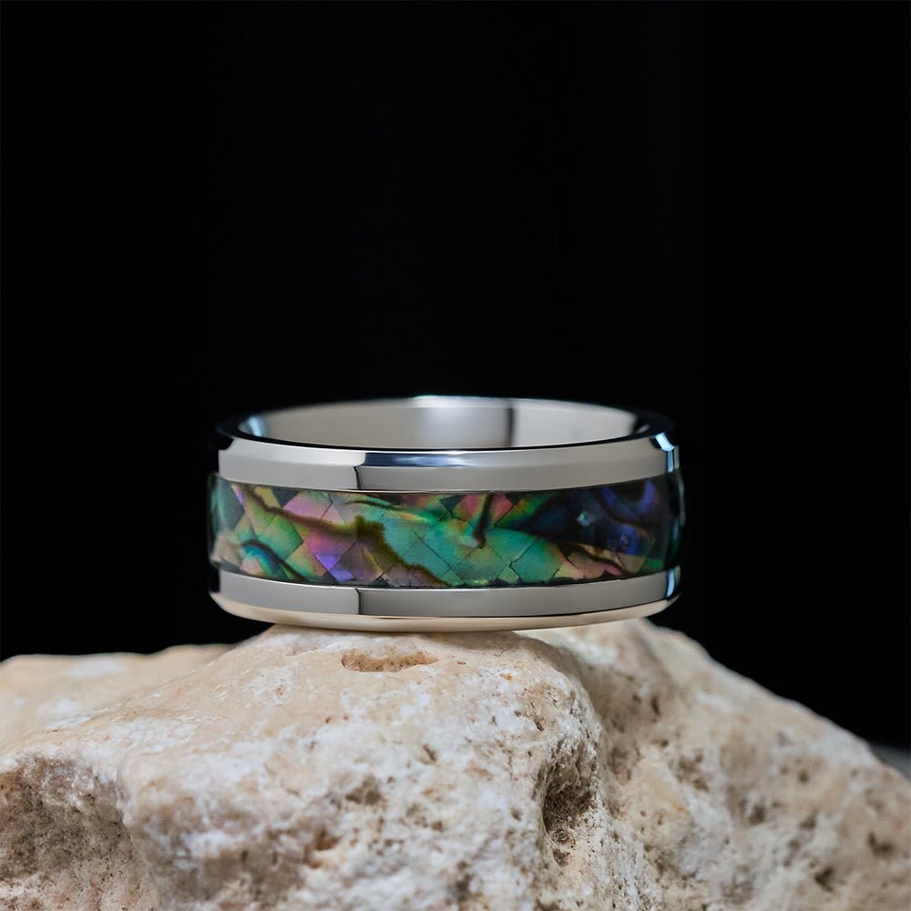 Christianartworkshop Minimalist Titanium Faith Cross Ring with Shimmering Stained Glass Colors Inlay - image 1
