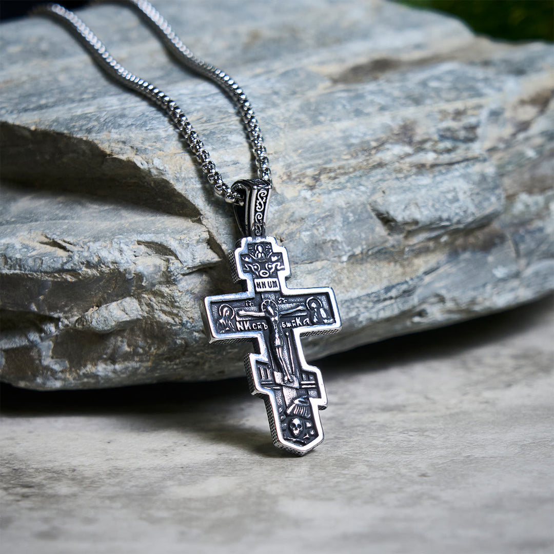 Christianartworkshop Two-Color Orthodox Crucifix Necklace with Profound Spiritual Meaning - Silver & Black - image 0