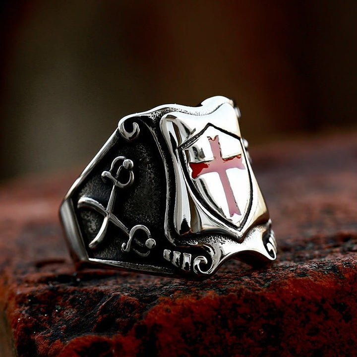 Christianartworkshop Medieval Style Red Cross Shield Ring with Knightly Design and Engraved Details - image 7